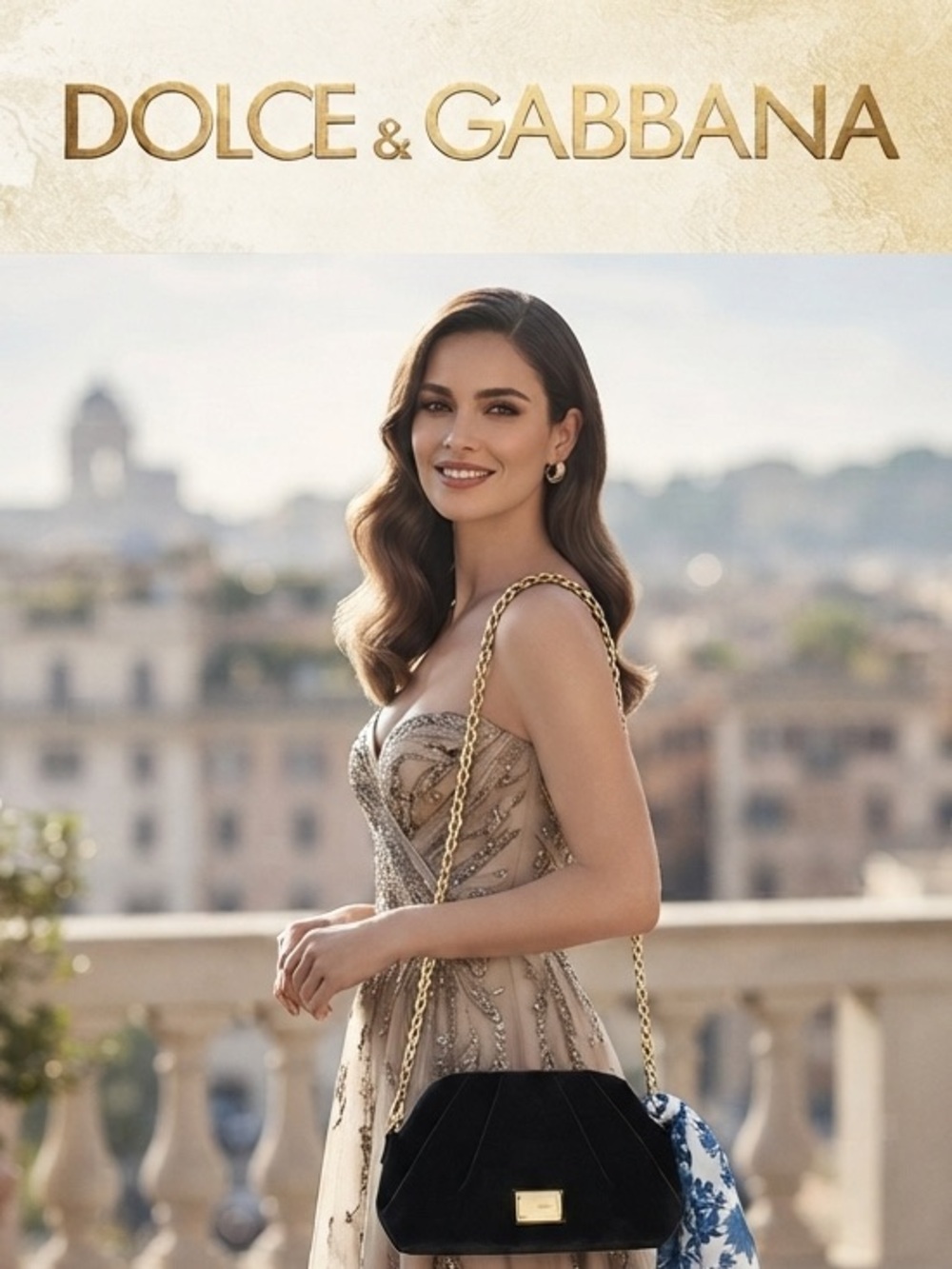 Dolce & Gabbana Black Velvet Shoulder Bag with Gold Chain